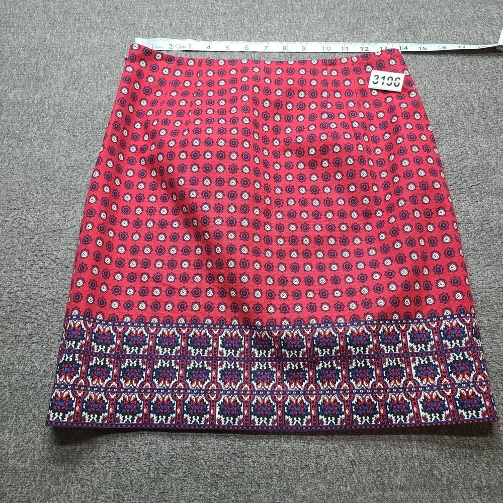 Talbots Skirt Womens 2P Red Excellent Medallion Print A-Line Petite Cotton Blend